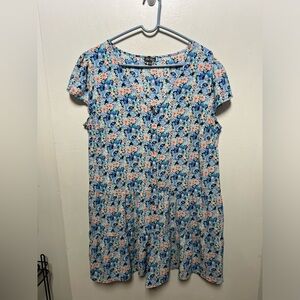 “Lily Rose” (1X) Button-Up Jumper Blue Floral Print Pockets Button-Up Front NNT